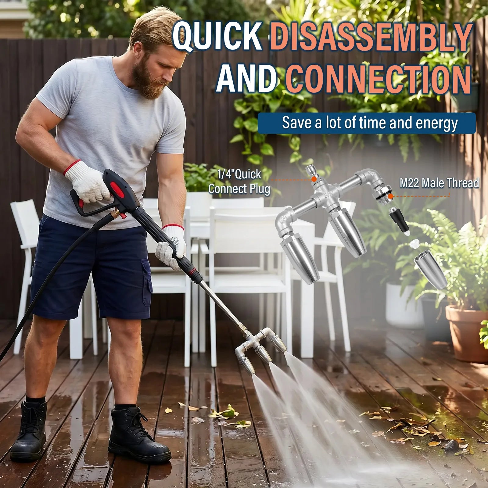 Pressure Washer Triple Turbine Nozzle 3000 PSI 304 Stainless Steel 1 4 Inch Quick Connect 3X Efficiency For Cleaning Car Zpaxo
