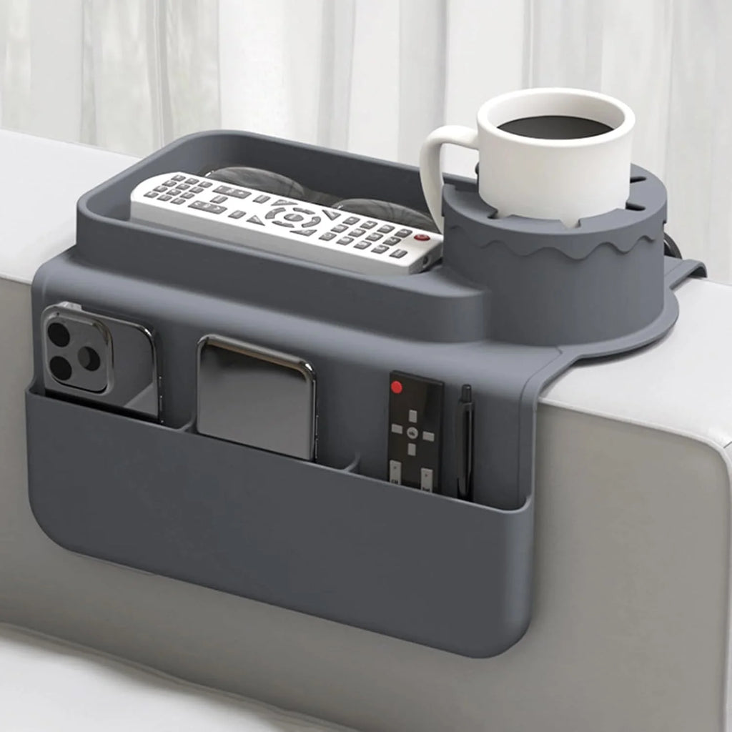 Sofa Armrest Cup Holder Silicone Drink Tray Spill-proof Couch Side Zpaxo Grey