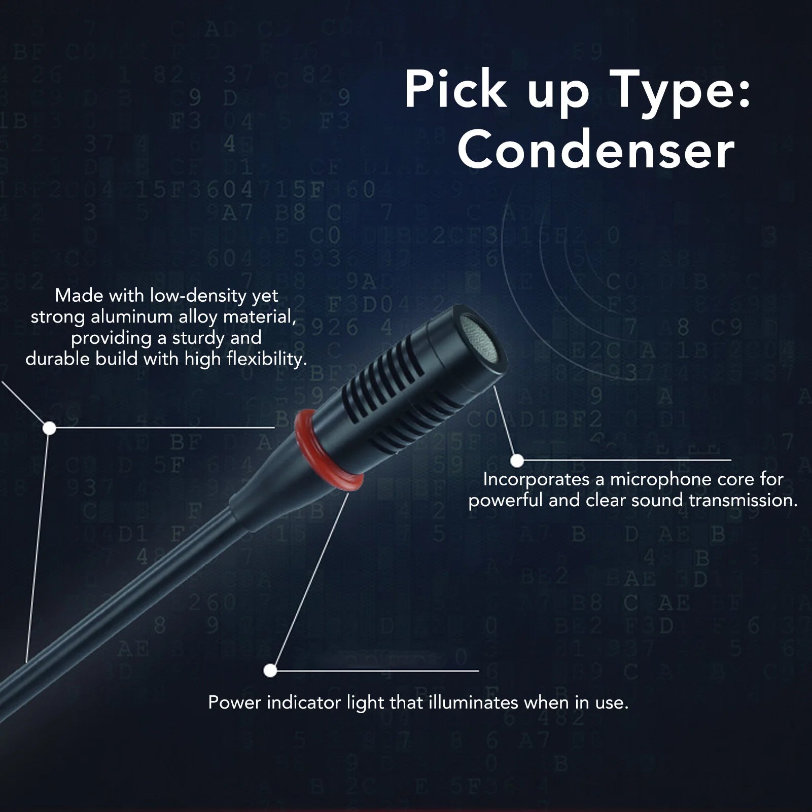 Condenser Gooseneck Microphone Clear Sound Indicator Windproof Cotton