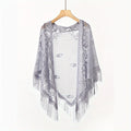 Women's Lace Tassel Triangle Shawl – Wedding & Beach Wrap Lace Shawl Wrap Zpaxo GRAY