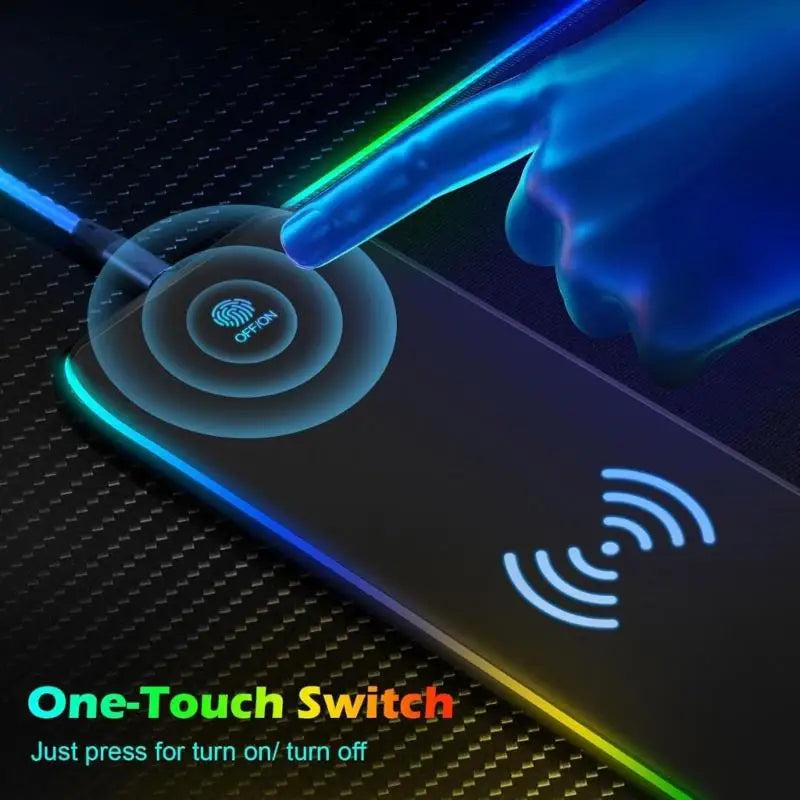 652F Gaming Mouse Pad Wireless Charging Large LED Desk Mat Zpaxo