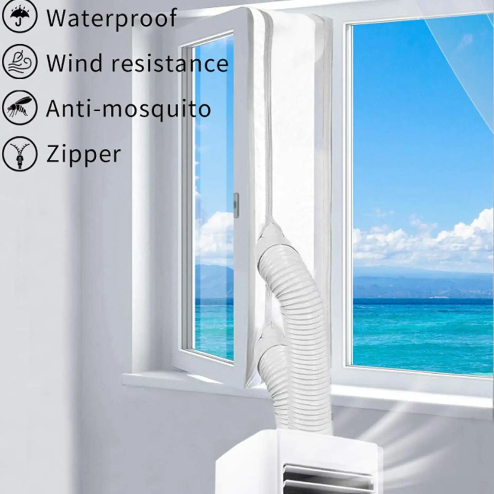 Double Hose Portable AC Window Vent Zipper Door Sealing Plate Dryer