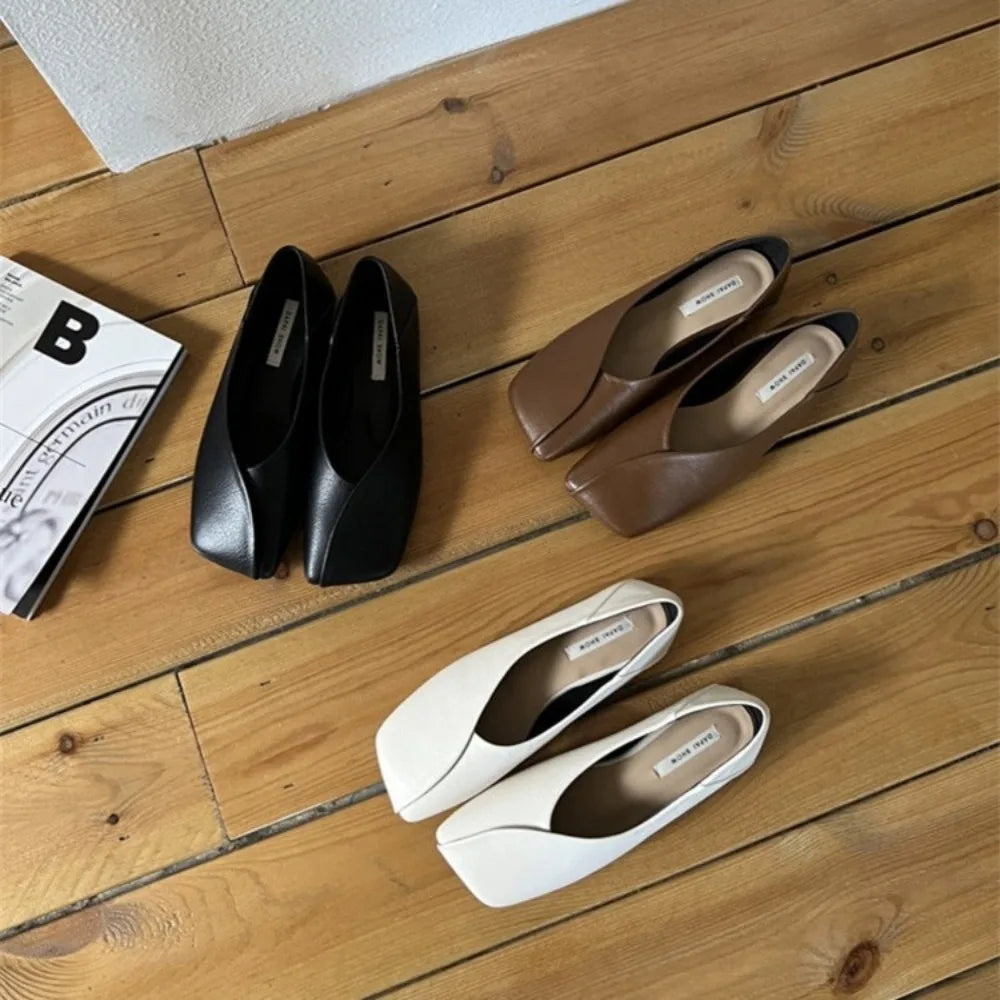 2025 Spring Women Flat Shoes Fashion Square Toe Shallow Slip Ladies