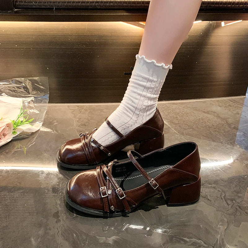 Spring Autumn Women's Solid Round Closed Toe Comfortable Mid Heel Zpaxo