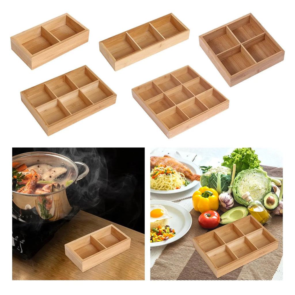 Wooden Divided Serving Tray Utensil Retro Ornament Board Dinner Plate Zpaxo