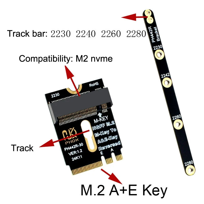 M.2 A+E To NVME SSD Adapter M2 WIFI Interface A/E Key To M Key PCIE 4.0 Riser Card With Bracket For 2230 2242 2260 2280 NVME SSD Zpaxo