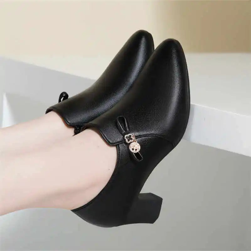 Rhinestone Heels Women Single Shoes Spring Autumn Elegant Solid Zpaxo