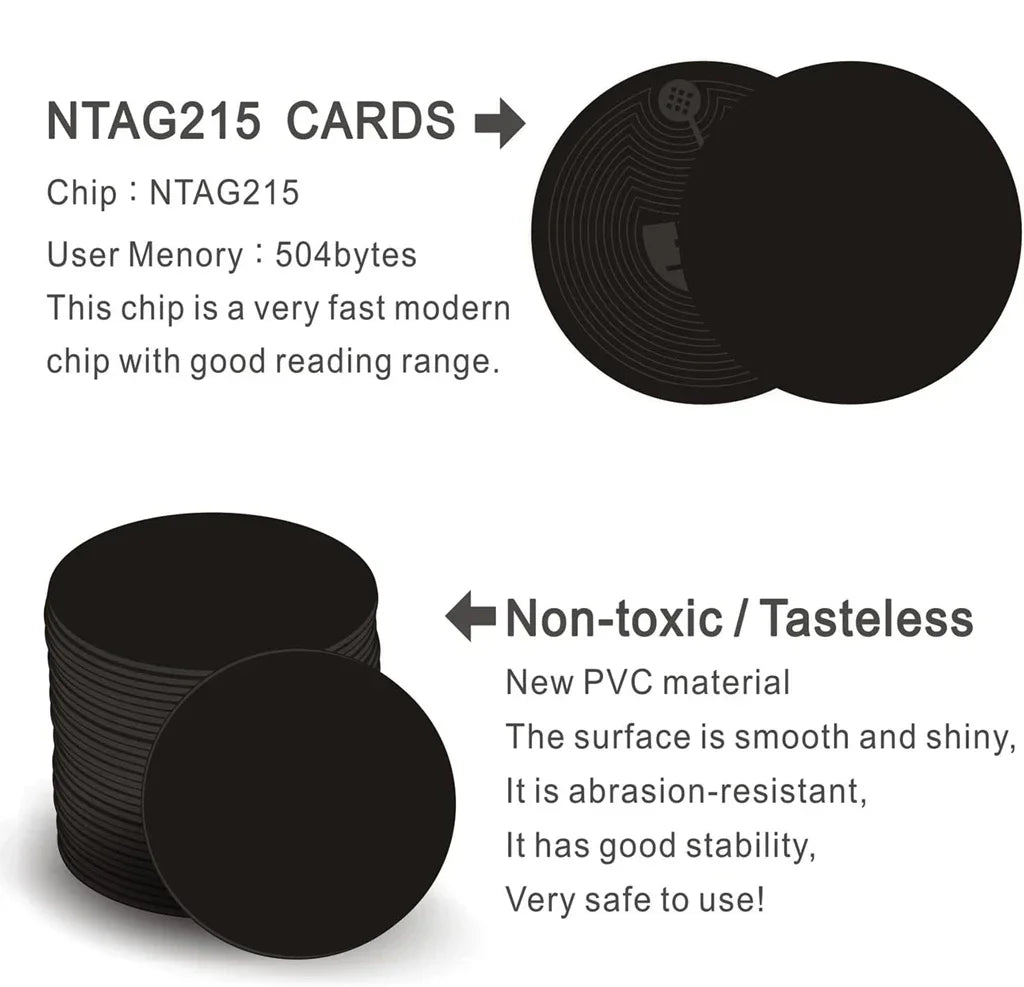 10 RFID NFC Ntg215 Tags Black Sticker 13 56MHz 215 Adhesive Labels Zpaxo