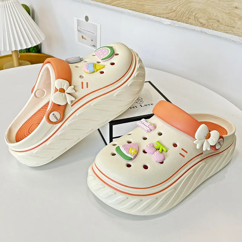 Women Cute Clogs Summer Sandals Thick Bottom Home Slides Soft EVA Zpaxo Beige 37-38