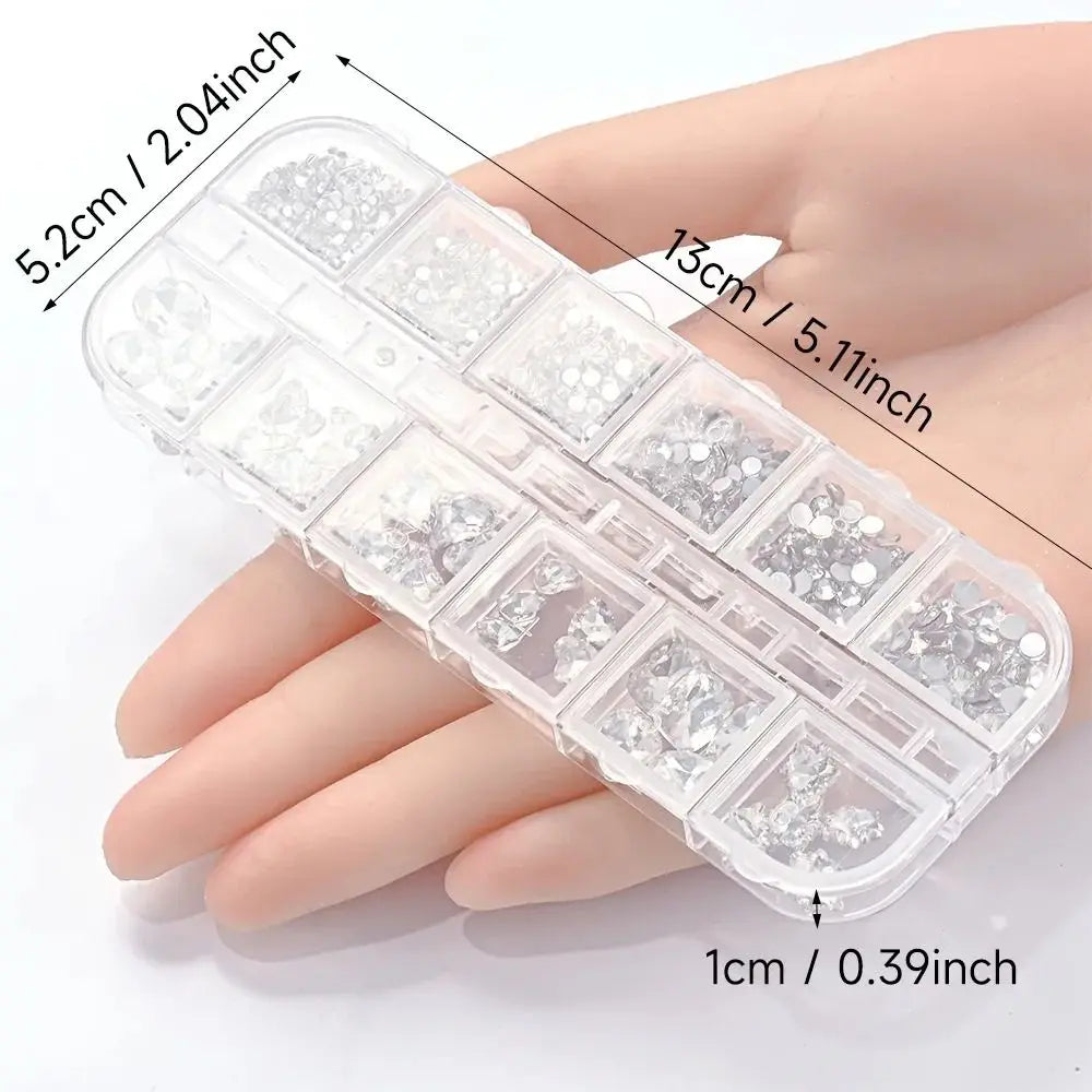 12 Grids 3D Nail Art Rhinestones Mixed Shapes Clear Glass Diamond Zpaxo