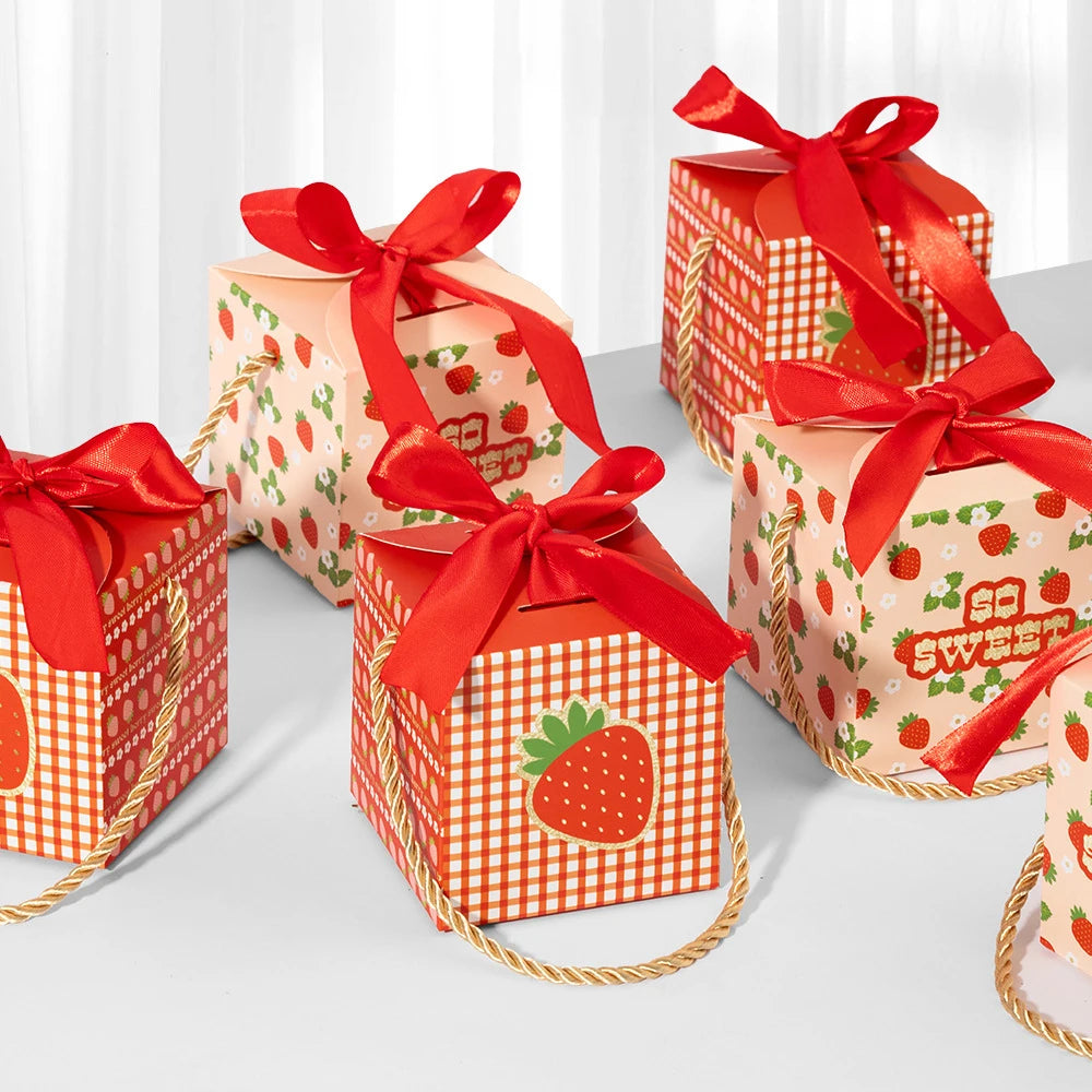 2/6/12Pcs Strawberry Theme Box Strawberry Party Favor Candy Fruit Cake Gift Box for Birthday Baby Shower Christmas Decor Zpaxo