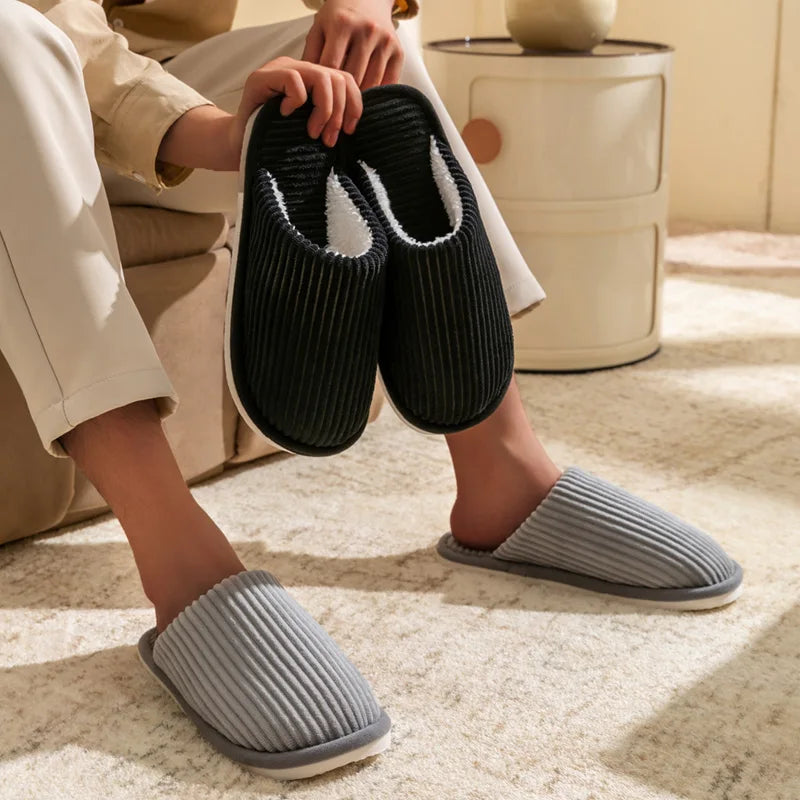 Winter Warm Plush Men Slippers Non Slip Soft Shoes Comfort Flat Heel