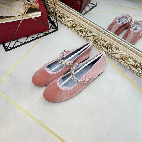 Flats Shoes for Women 2023 New Autumn Summer Korea Fashion Mary Jane Shoes Round Toe Women's Shoes Velvet Silk Flats Women Shoes Zpaxo Crystal Pink UK5.5(25.0cm)