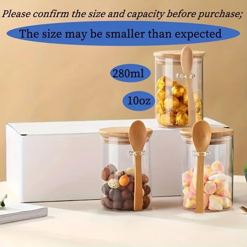 280ml Airtight Glass Jar with Bamboo Lid & Spoon – 10oz Food Storage Glass Storage Jar Zpaxo