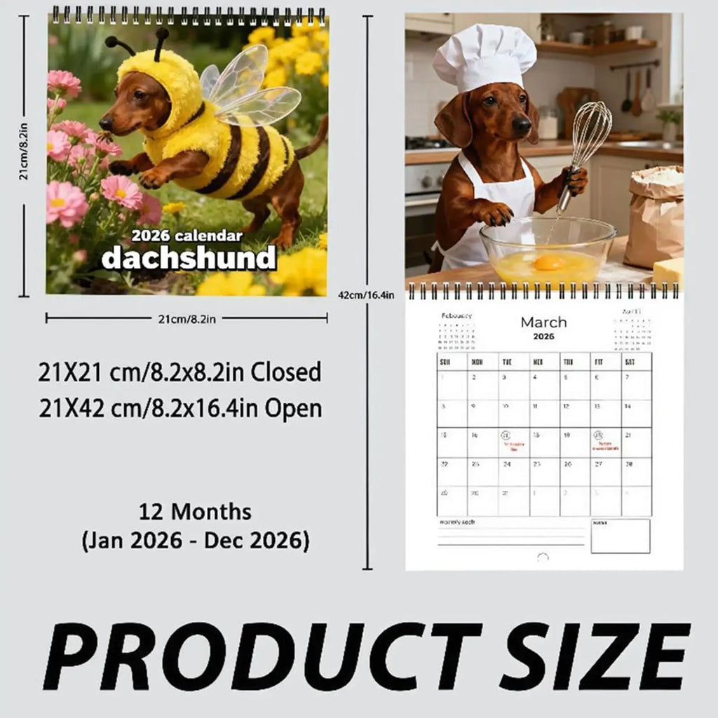 Dachshund Dog Wall Calendar 2026 Weekly Monthly Planner Appointment