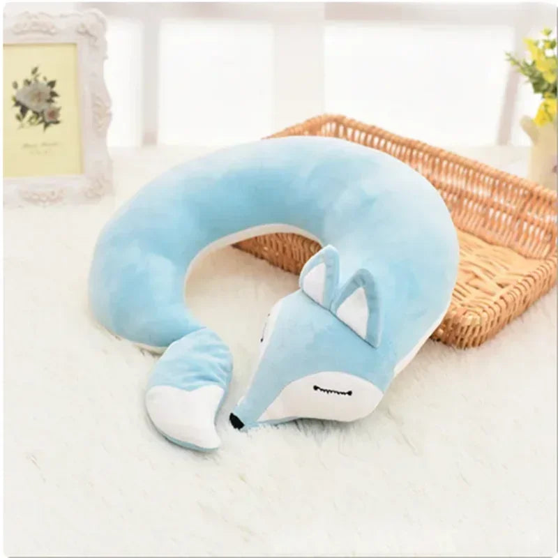 Cute Fox U Shape Neck Pillow Animal Cotton Plush Travel Car Home Pillow Health Care with Eye Mask Nap Animal Pillow Almohada Zpaxo