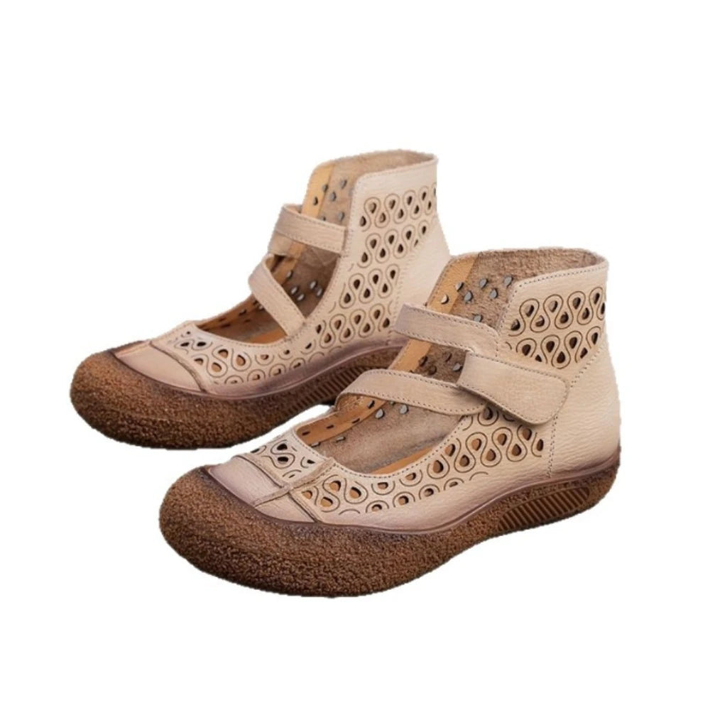 2025 Summer Retro Handmade Women's Shoes Genuine Leather Soft Bottom Mom Sandals Cowhide Hollow Out Casual Sandal Boots Zpaxo