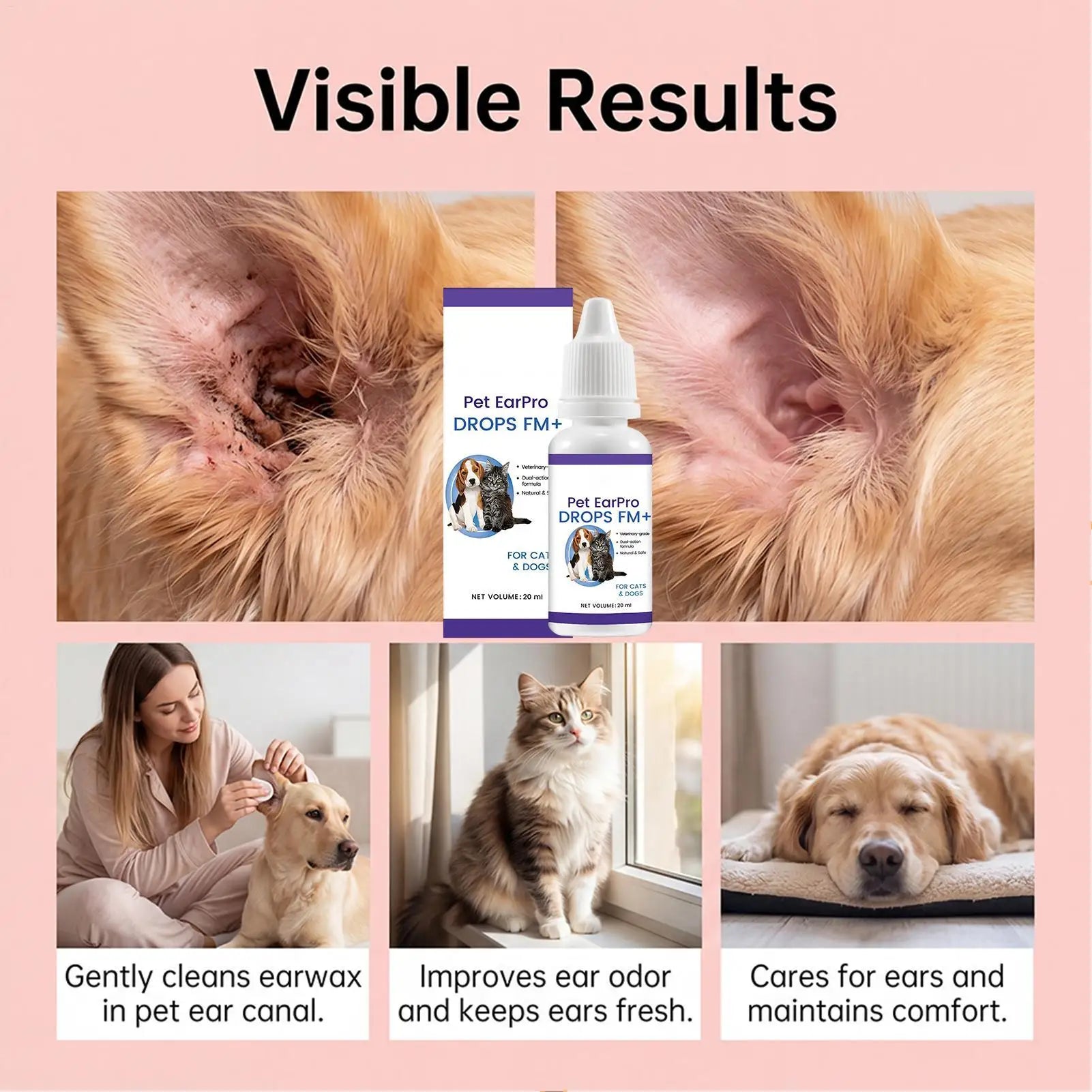 Ear Drops Dogs Cats Fast Soothing Odor Removal Itch Relief Cleaner