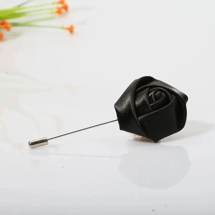 Men Boutonnieres for Wedding Groom Corsage Lapel Pins Ribbon Roses Flower Mensuit Buttonhole Brooch Marriage Accessories Zpaxo black