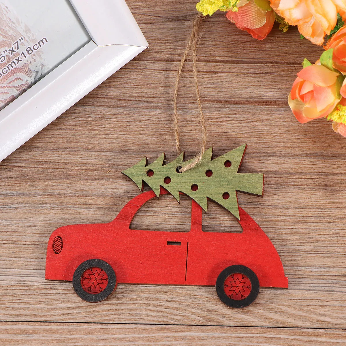 Adorable Wooden Car Pendant Christmas Hanging Decor Festive Indoor
