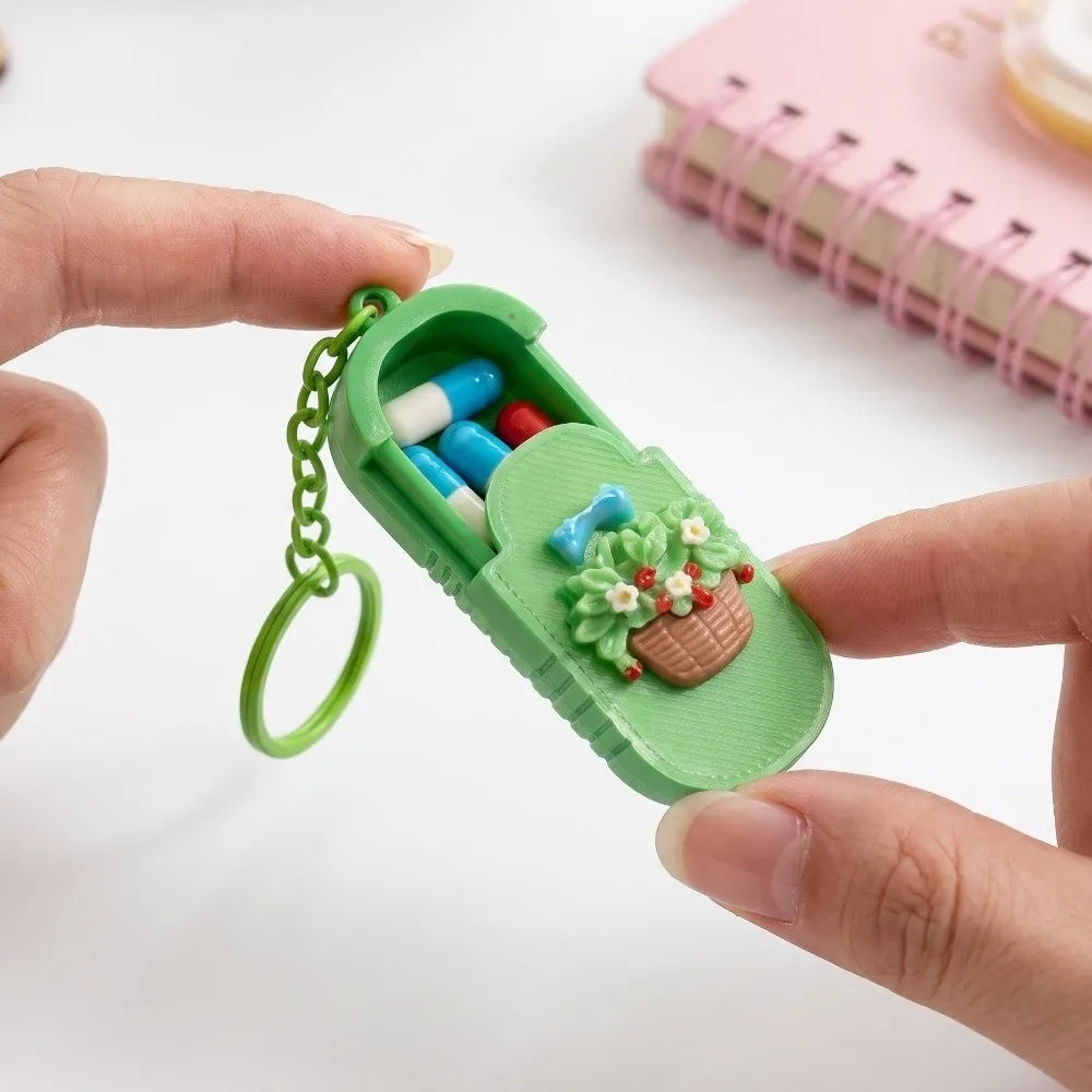 Compact Portable Pill Case Keychain Flower Basket Multifunctional Handmade Mini Medicine Box Pendant Waterproof Zpaxo