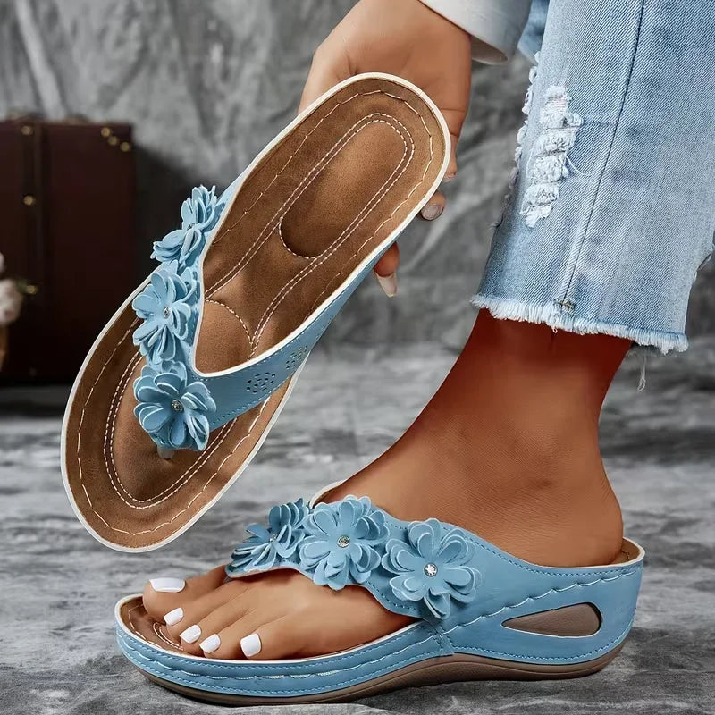 Women Slippers 2025 Slides Flowers Wedges Shoes Lightweight Platform Zpaxo SKY BLUE 42