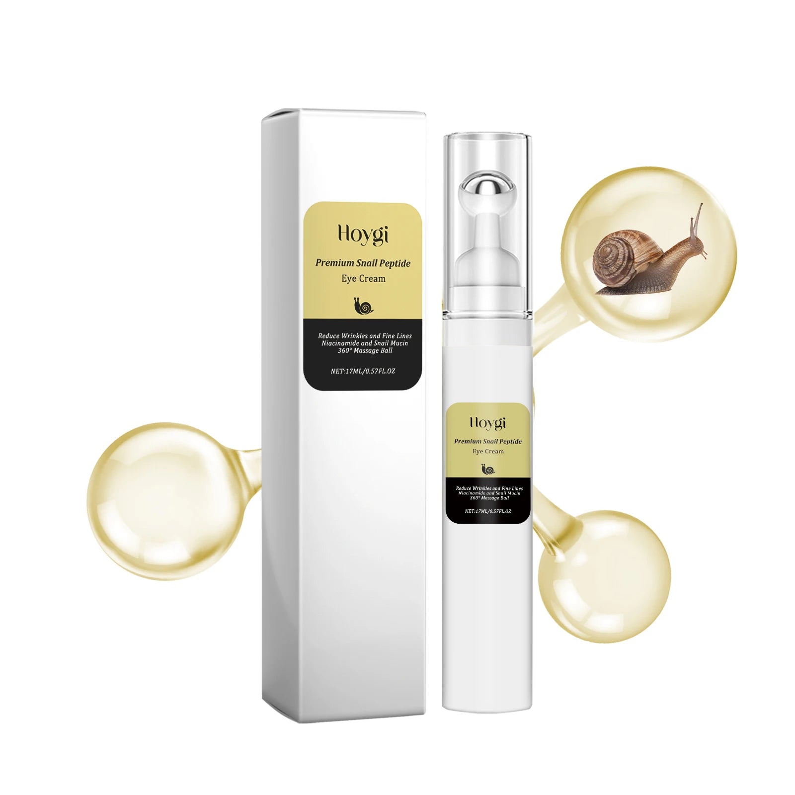 Hoygi Snail Peptide Eye Cream Roller – Dark Circles & Eye Bags Eye Cream Roller Zpaxo 17ml Boxed