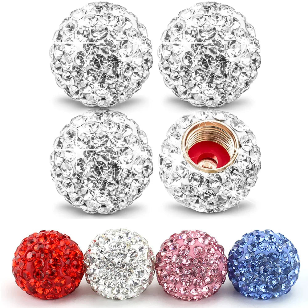 4-Pack Crystal Diamond Tire Valve Caps – Cars, Trucks & Bikes