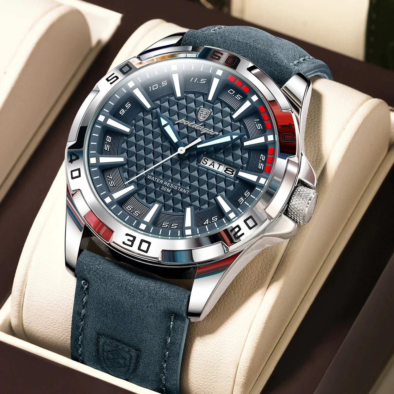 POEDAGAR Original Men Watch Luxury Waterproof Luminous Date Week Watch For Man Quartz Leather Fashion Men's Watches Reloj Hombre Zpaxo