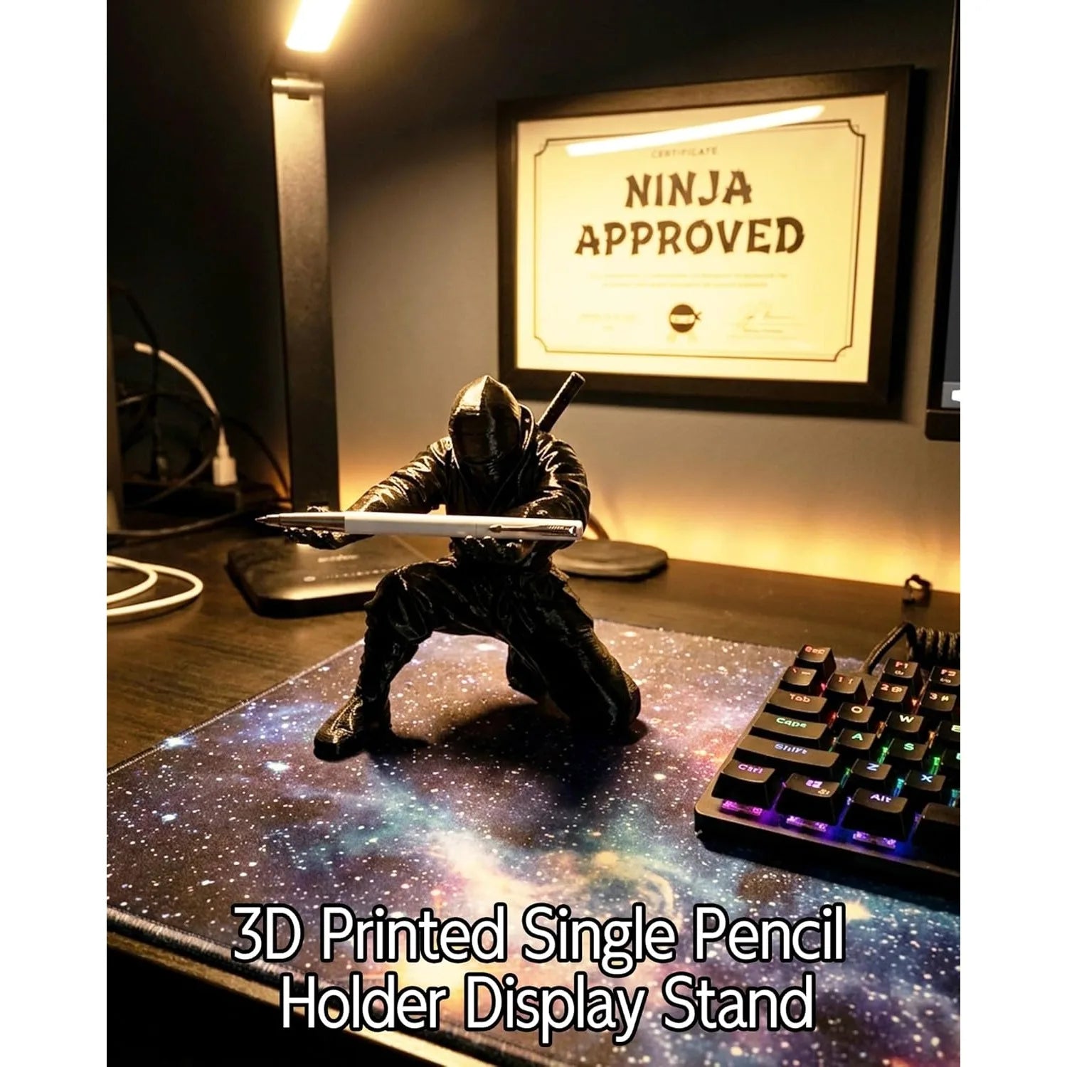 Ninja Pen Holder 3D Printed Single Pencil Display Stand Cool Desk