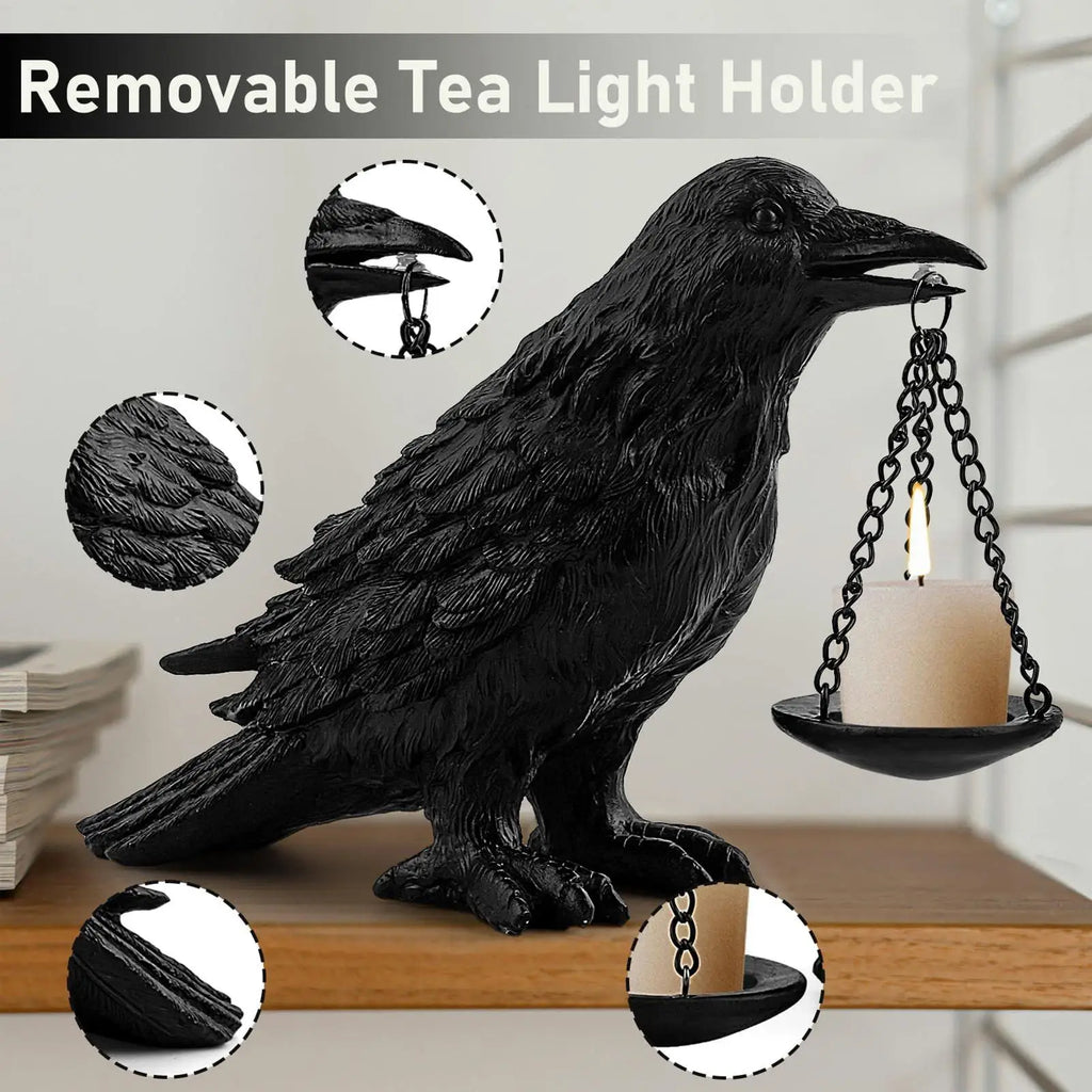 Candle Holder Resin Raven Lamp Candle Sticks Holder Scary Statue Decorative Table Centerpieces for Kitchen Events Indoor Zpaxo