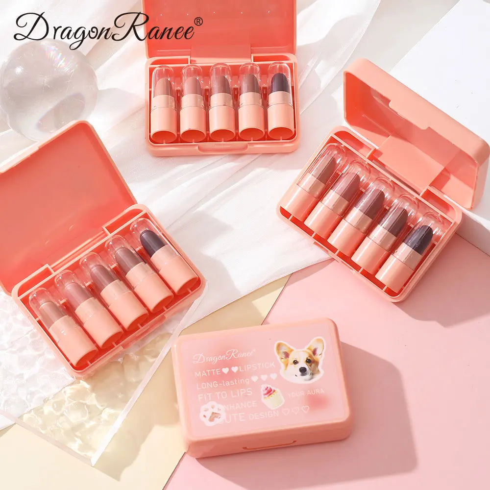 Five Lipstick Set, Matte, Versatile, Waterproof Lip Gloss, Long-Lasting Whitening, Complexion-Enhancing Lip Mud, Non-Fading, Non Zpaxo