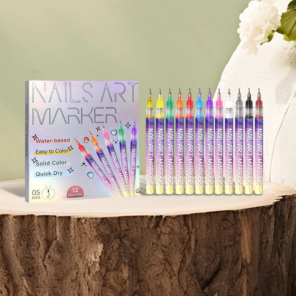 12 Colors DIY Quick Dry Graffiti Dotting Point Liner Pens Nail Art