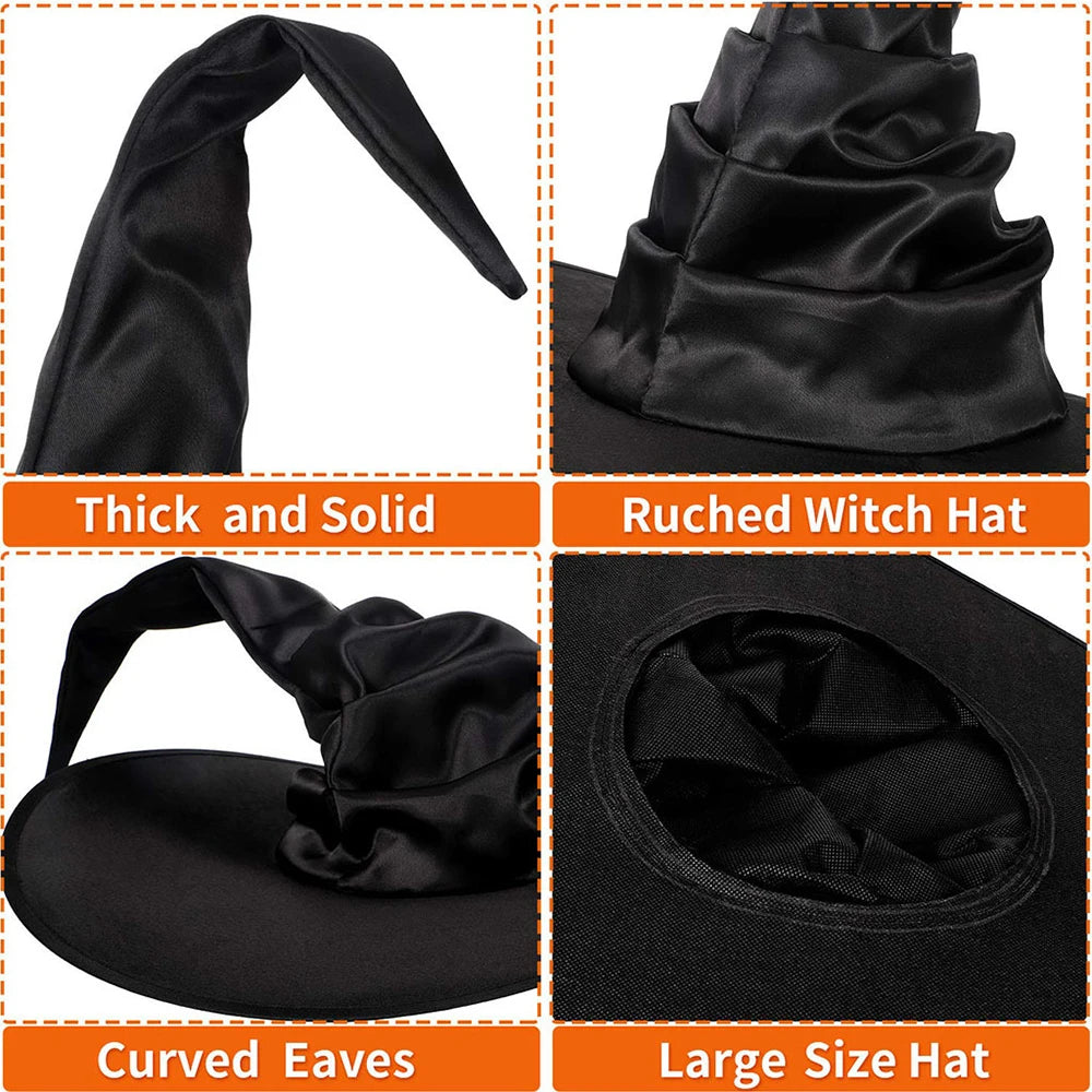 Halloween Witch Hat Black Folds Wizard Hats Women Men Masquerade