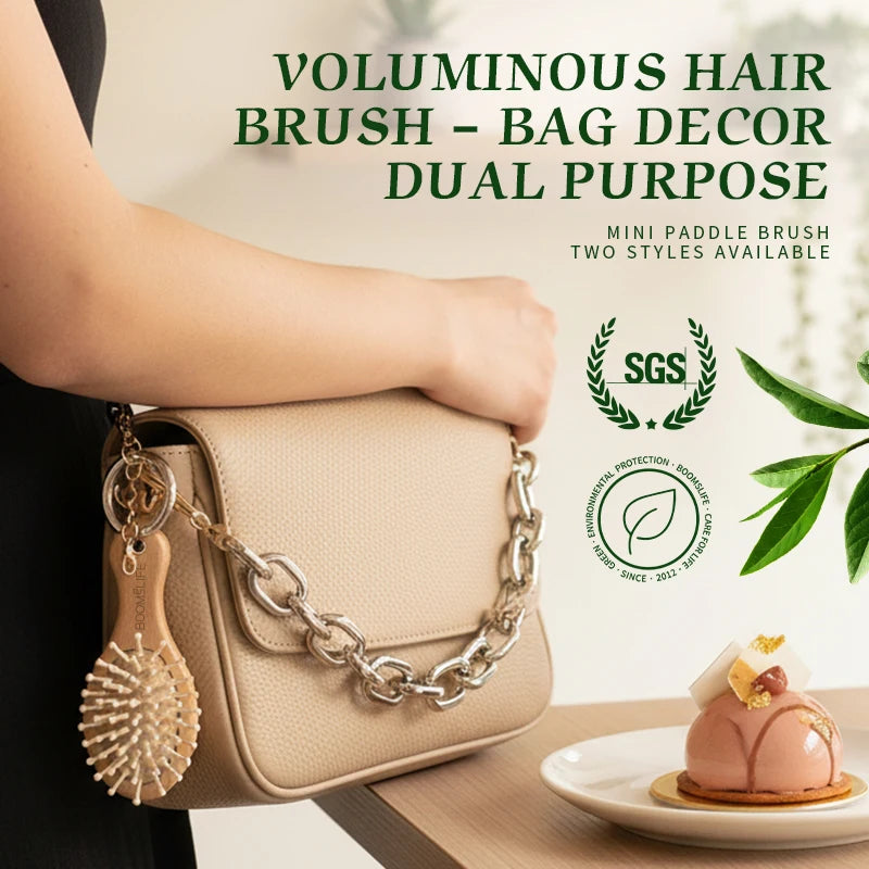 Custom Key Ring Mini Hair Brush Portable Pocket Hair Comb Styling Small Travel Wide Tooth Comb Wood Massage Brush Bag Pendant Zpaxo