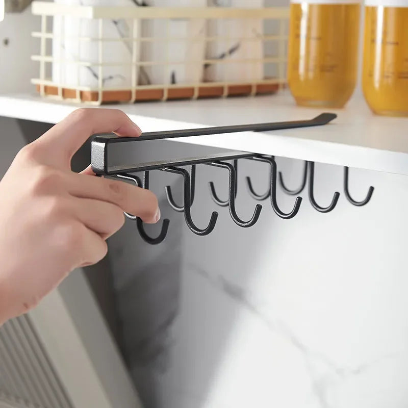 Cabinet Storage Rack Multifunctional Wardrobe Organizing Rack 6/12 Hooks Kitchen Cup Holder No Punching Storage Rack Organizer Zpaxo