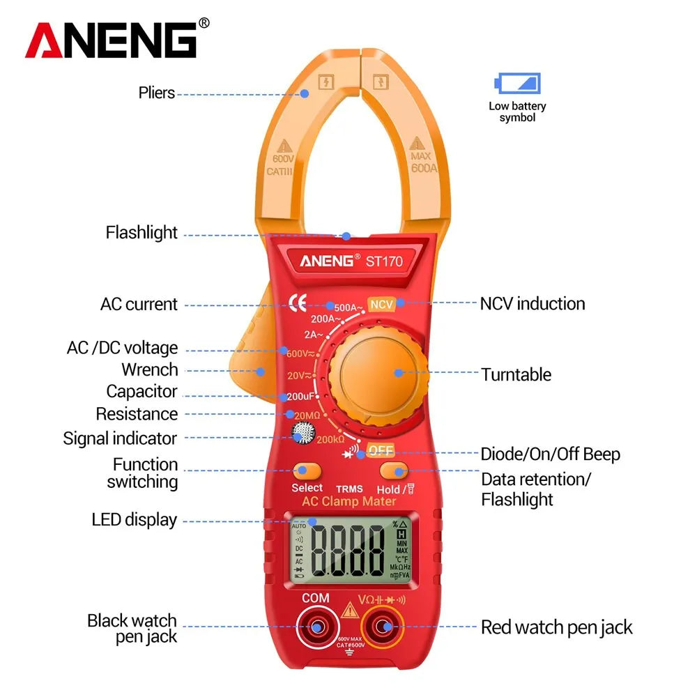 Clamp Meters Measuring AC DC Voltage Current Resistance Capacitance