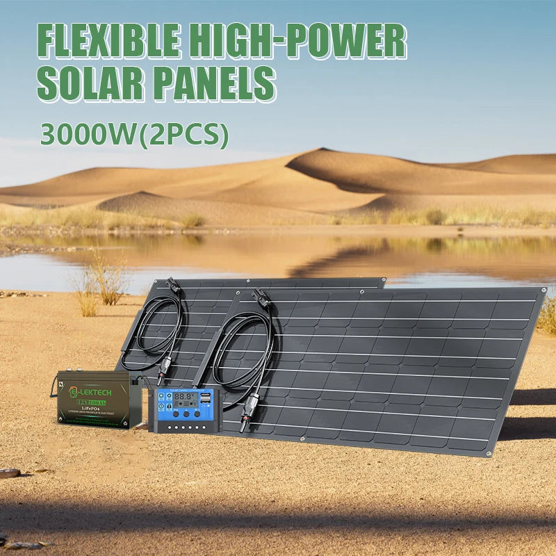 3000W Portable Solar Generator Kit with 1500W Flexible Solar Panel - High Efficiency Power Station for Camping RV Home Off-Grid Zpaxo