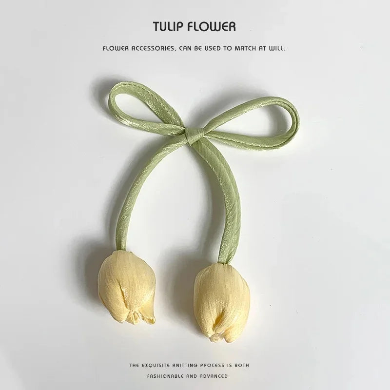 Tulip Bloom Fabric Flower DIY Clothing Accessories Hair Bag Apparel Zpaxo Yellow Tulip 4Pcs
