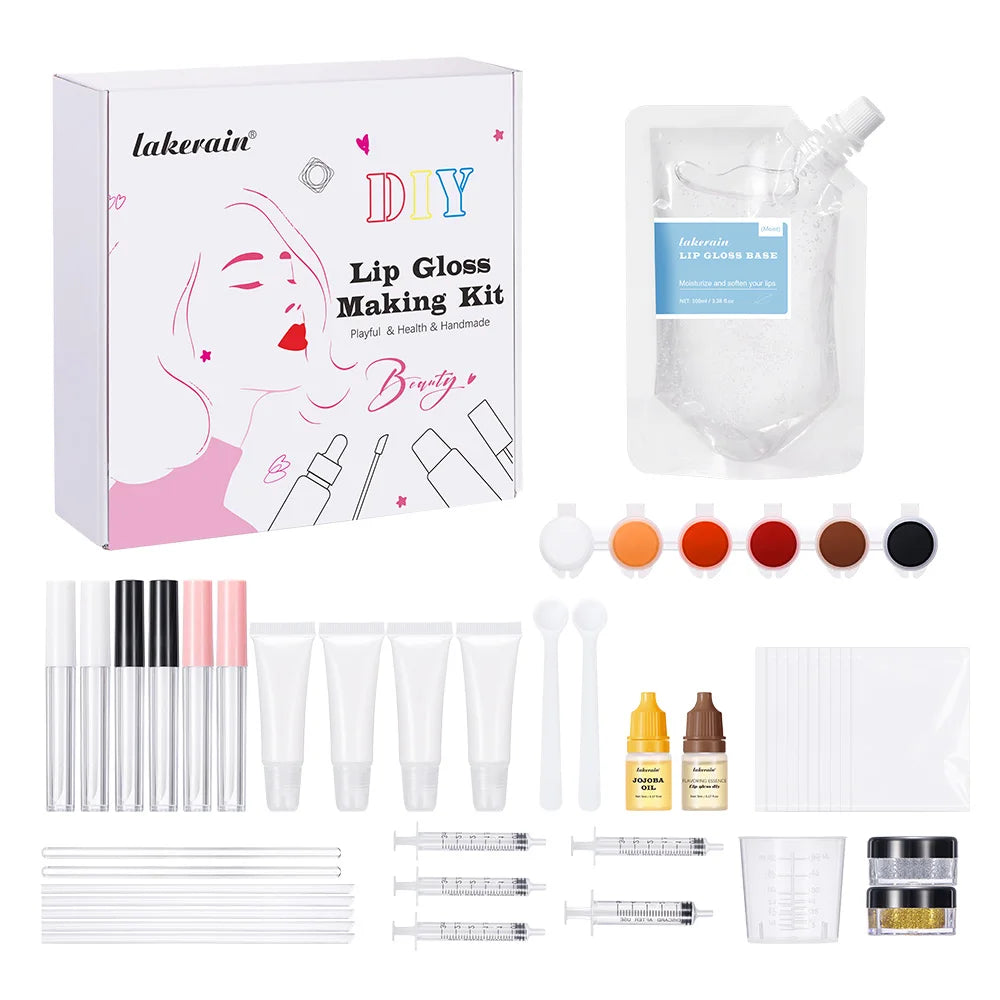 DIY Lip Gloss Kit 100ml Lip Gloss Base Powder Glitter Flavor Essence and Tube for Girl woman Gifts Lip Gloss Pack Set Cosmetics Zpaxo