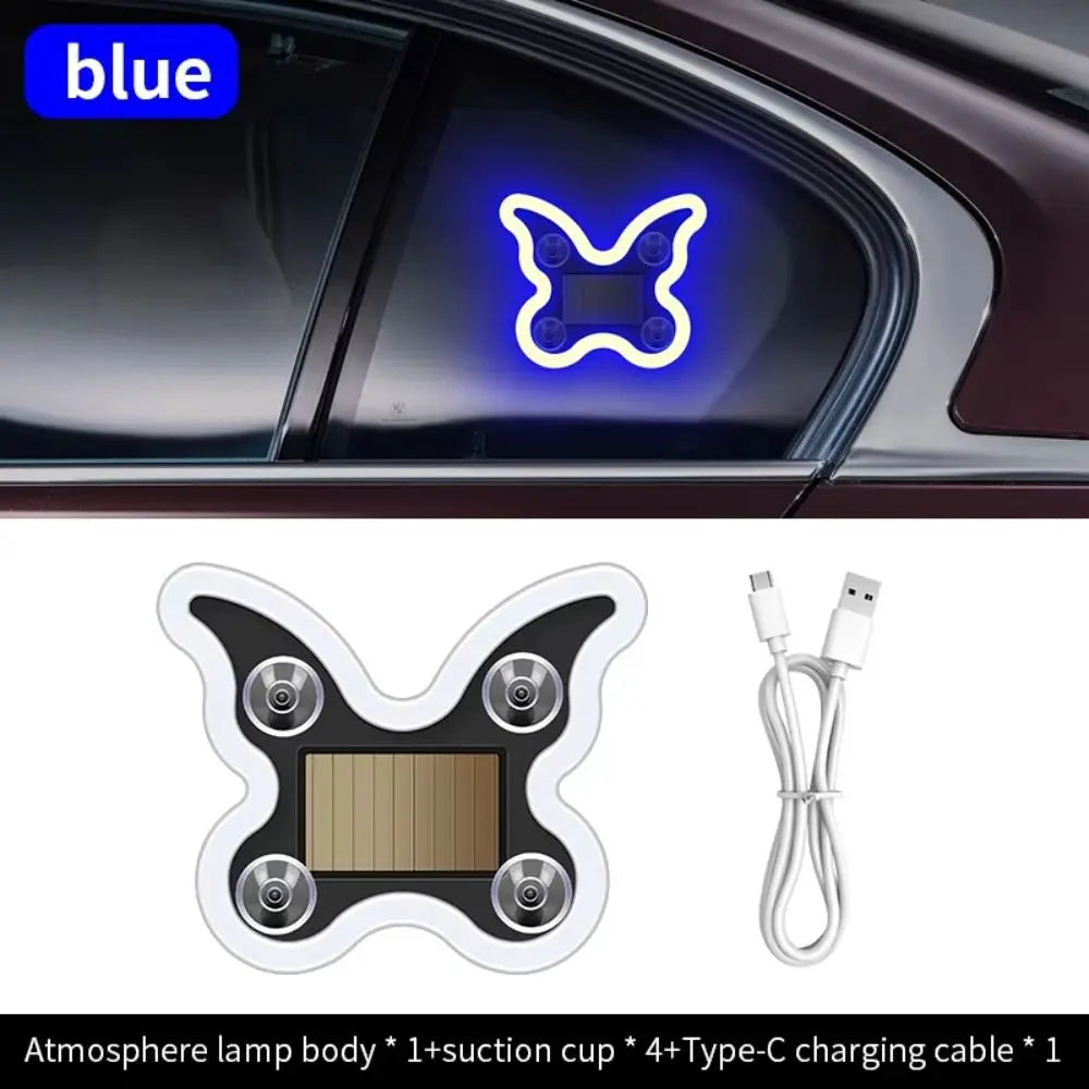 Wireless Car Solar LED Light Butterfly Shaped Suction Cup Ambient Zpaxo