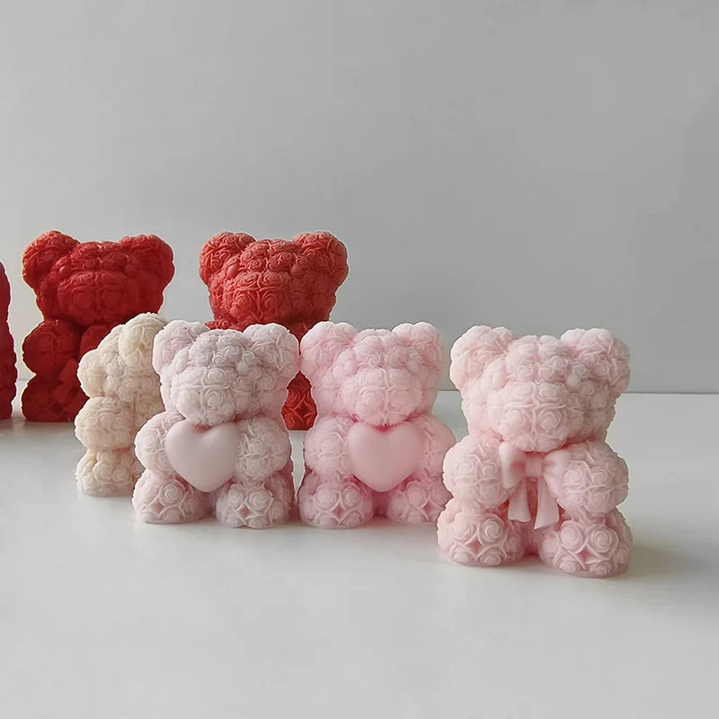 3D Rose Bear Candle Silicone Mold for Valentine's Day DIY Heart Bow-Tie Bear Soap Wax Craft Ornaments Gift Cake Chocolate Mold Zpaxo