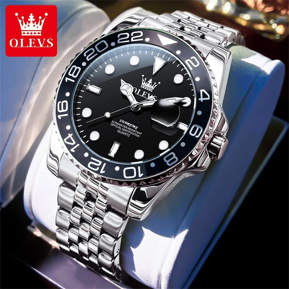 OLEVS Men's Watches Top Brand Luxury Classic Datejust Original Quartz Watch for Man Waterproof Luminous Big Date Stainless Steel Zpaxo silver black No China Mainland
