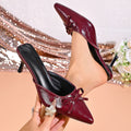 Women Sandals 2026 New Pointed Bow Sandals Ladies Fashion Party High Heels Shoes Designer Casual Brand Slingback Mule Slippers Zpaxo wine red 41