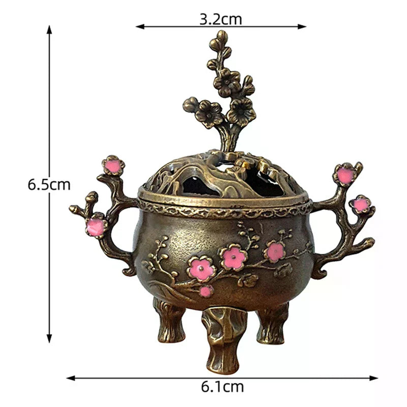 Mini Plum Blossom Lucky Incense Burner Metal Lotus Incense Burner Bowl Incense Holder With Handle Yoga Meditation Home Decor Zpaxo
