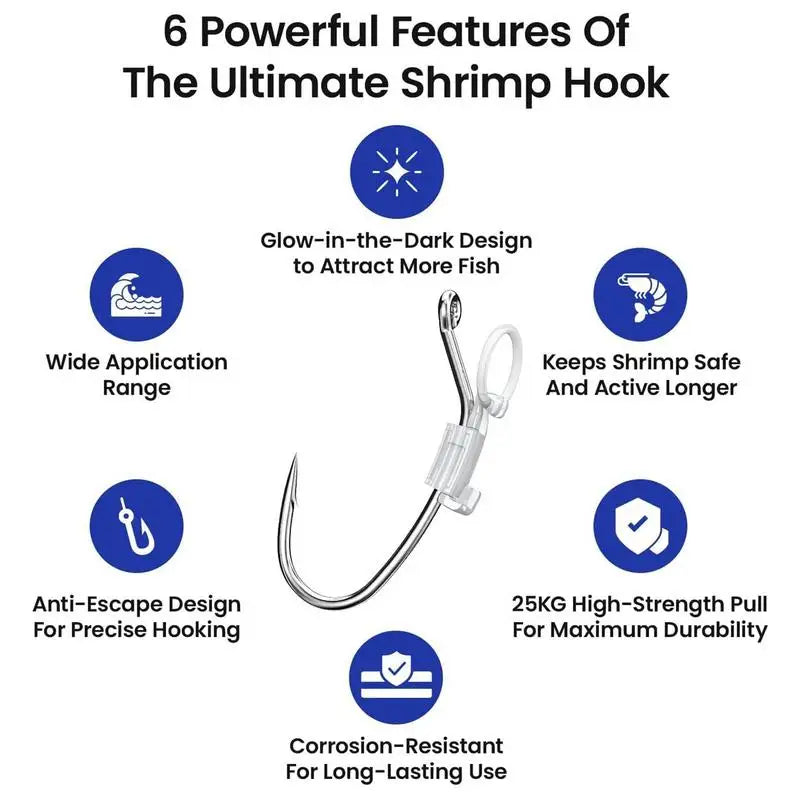 Live Shrimp Hook Luminous Baitholder Set of 10 Carbon Steel Fishing Hooks Barbed Baitholder with Hole for Catfish Bream Trout Zpaxo