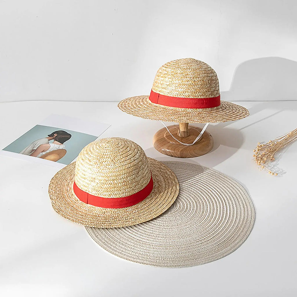 Anime Straw Hat Cosplay Costume Prop Yellow Woven Sun String Fans