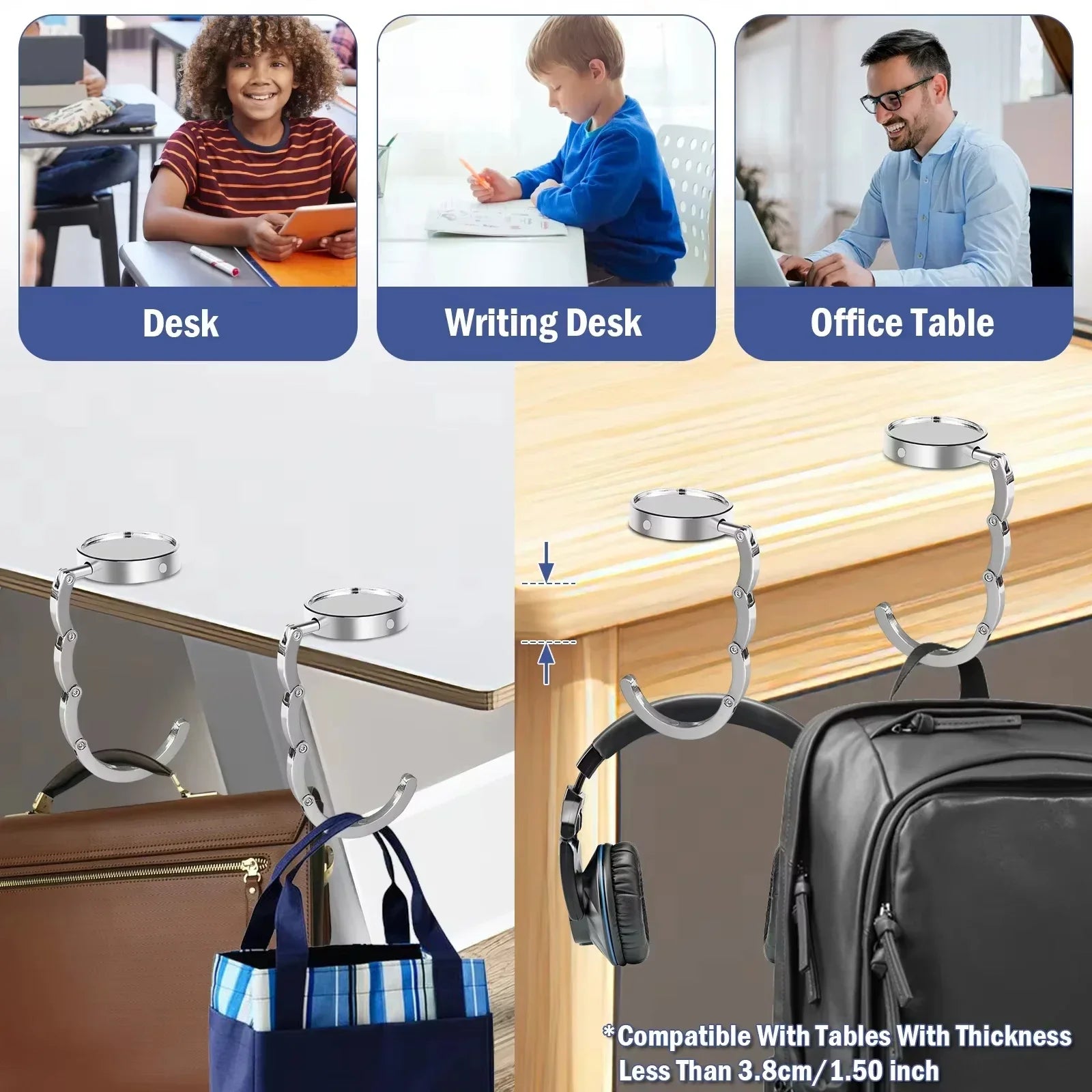 1- Portable Folding Bag Hanger Handbag Hook Holder Table Crystal