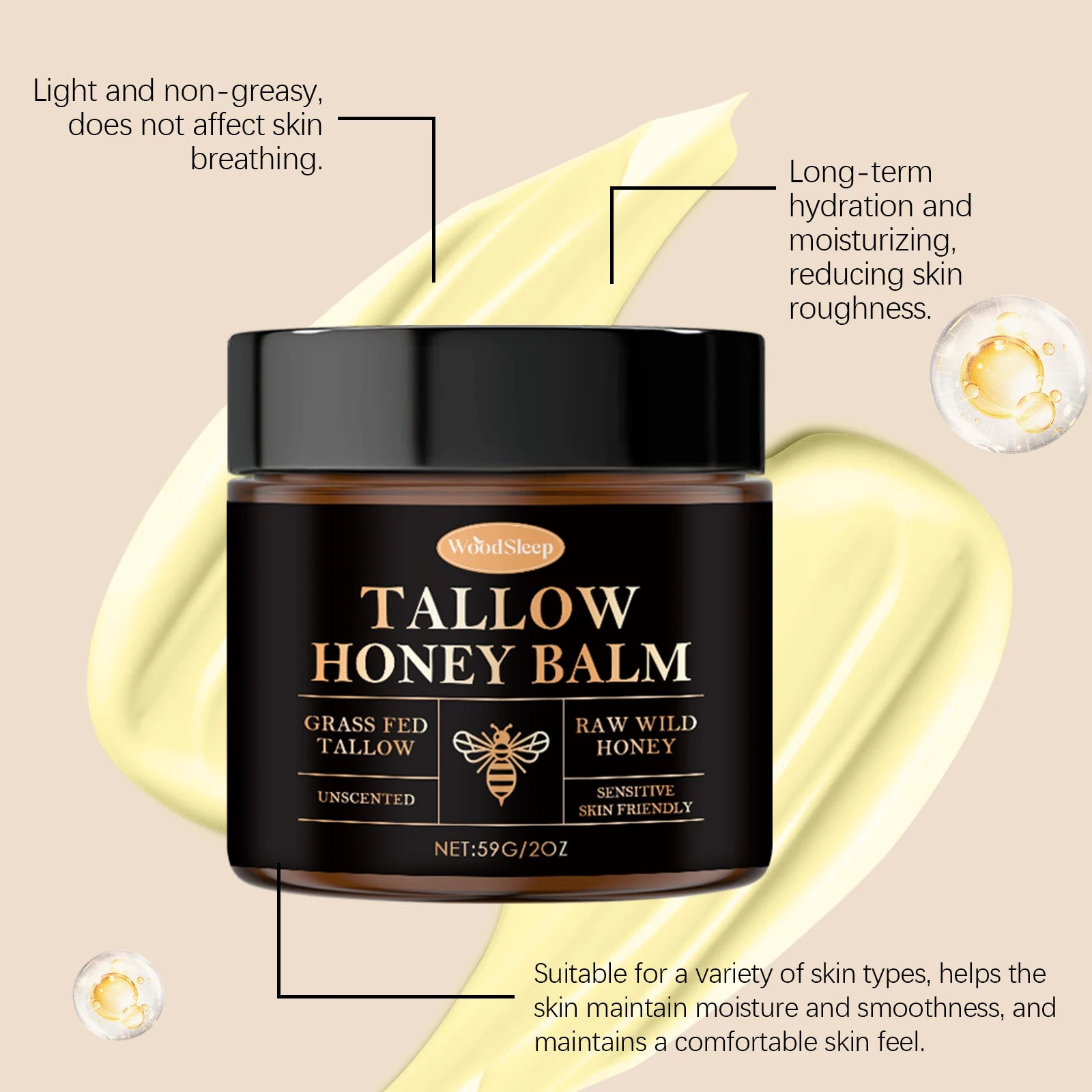 Tallow Honey Balm For Extremely Dry Skin Deep Moisturizing Nourishing Lightweight Fast Absorbing Face Hand Body Daily Care Zpaxo