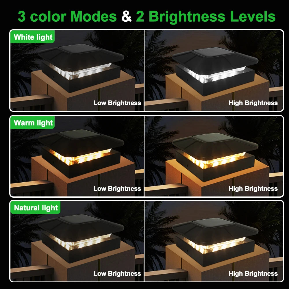 Solar Fench Post Cap Lights 3 Modes Lighting Deck Fence Post Lights Fit 4x4 Wood Vinyl Posts For Patio Porch Decorate Zpaxo